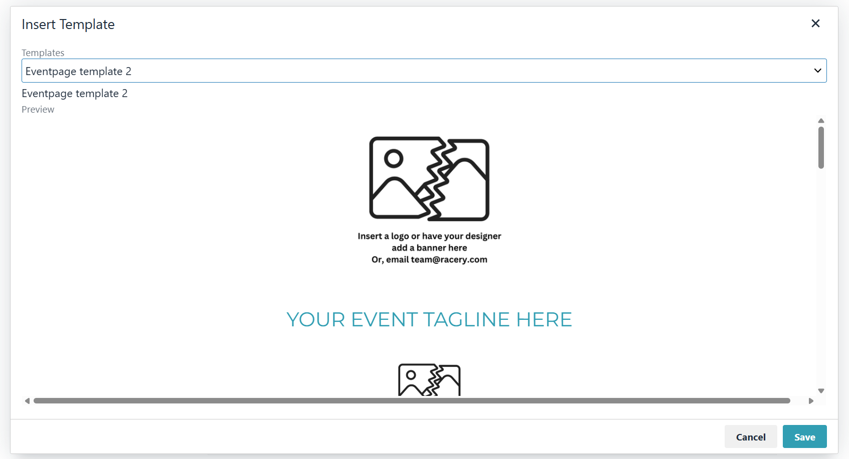 Eventpage template 2 &mdash; clean layout with logo placeholder and tagline